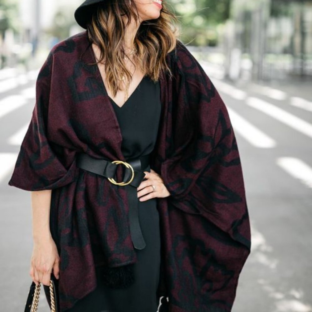 Cleobella‎ Sevigny Capelet Tassel Shawl Poncho Cape Cardigan in Bordeaux
